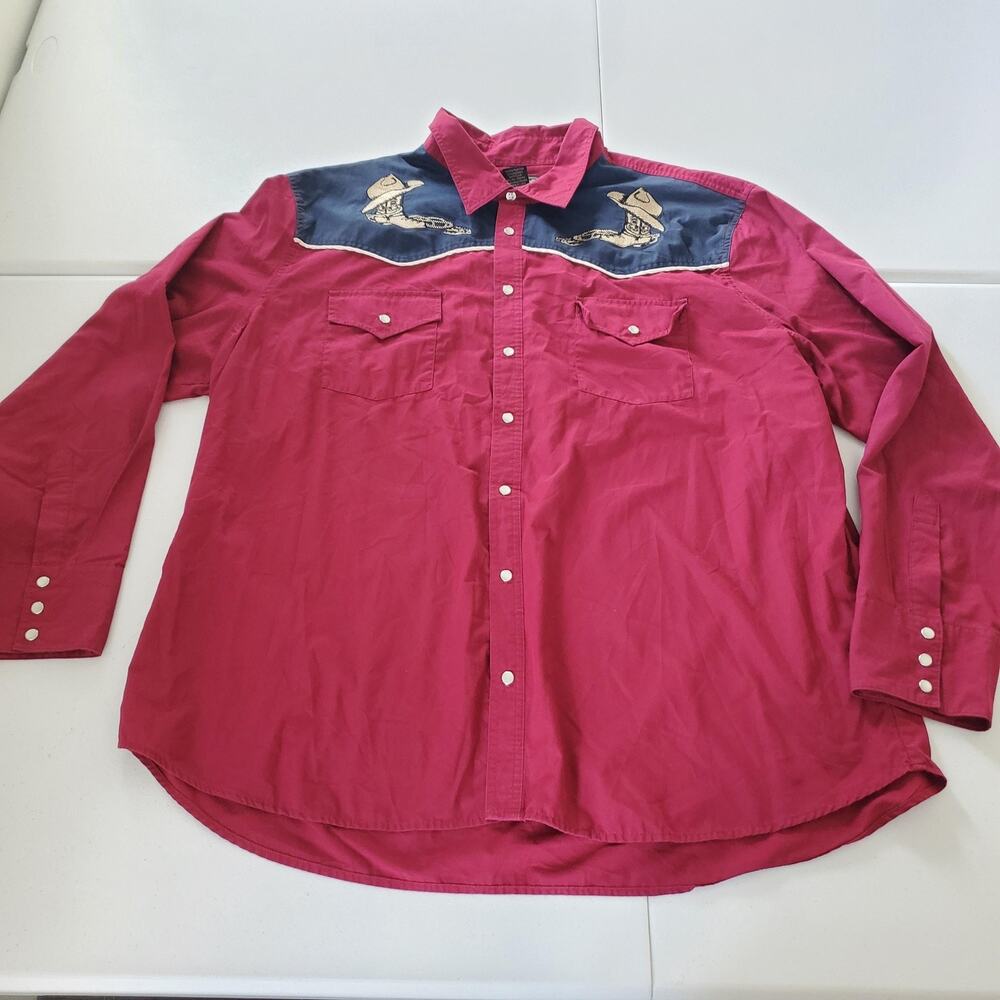 High Noon Western Shirt Mens 3XL Red Blue Pearl Snap Embroidered Yoke Cowboy